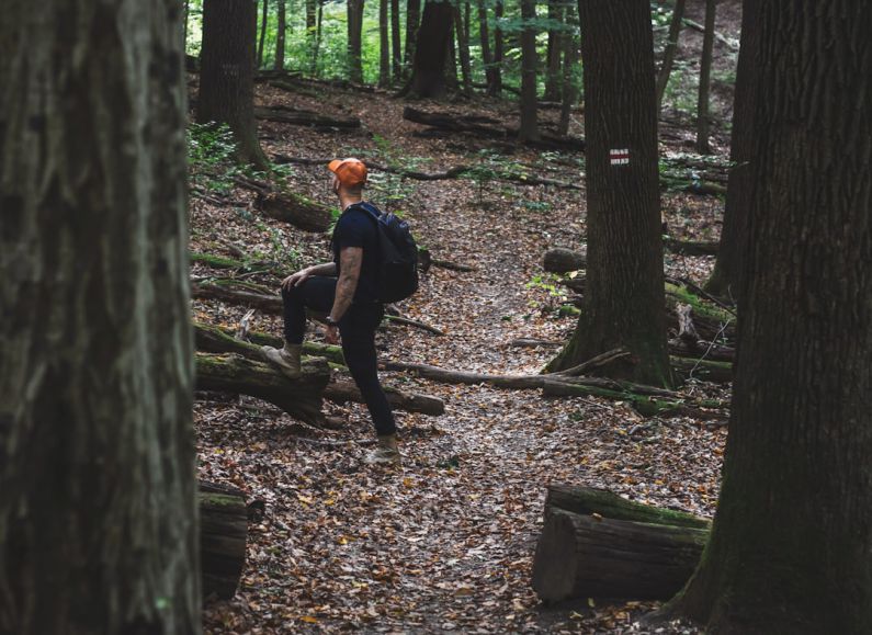 Lodges - man in black t-shirt and black pants sitting on tree log during daytime