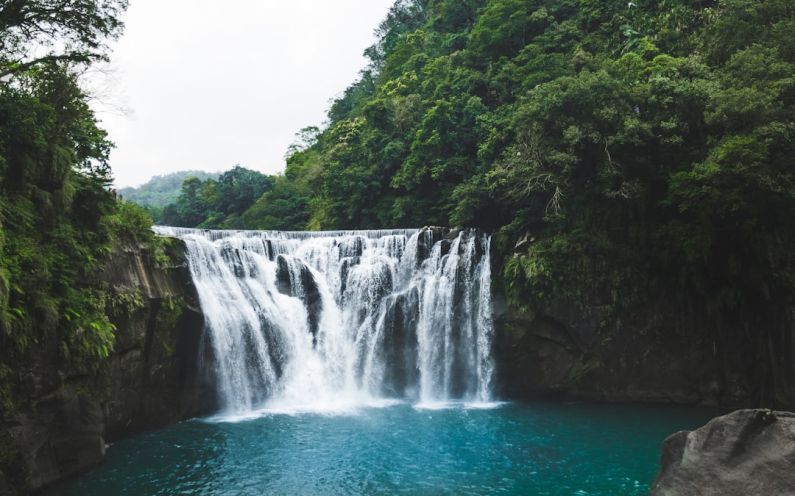 Waterfalls - waterfalls in the middle of green trees during daytime